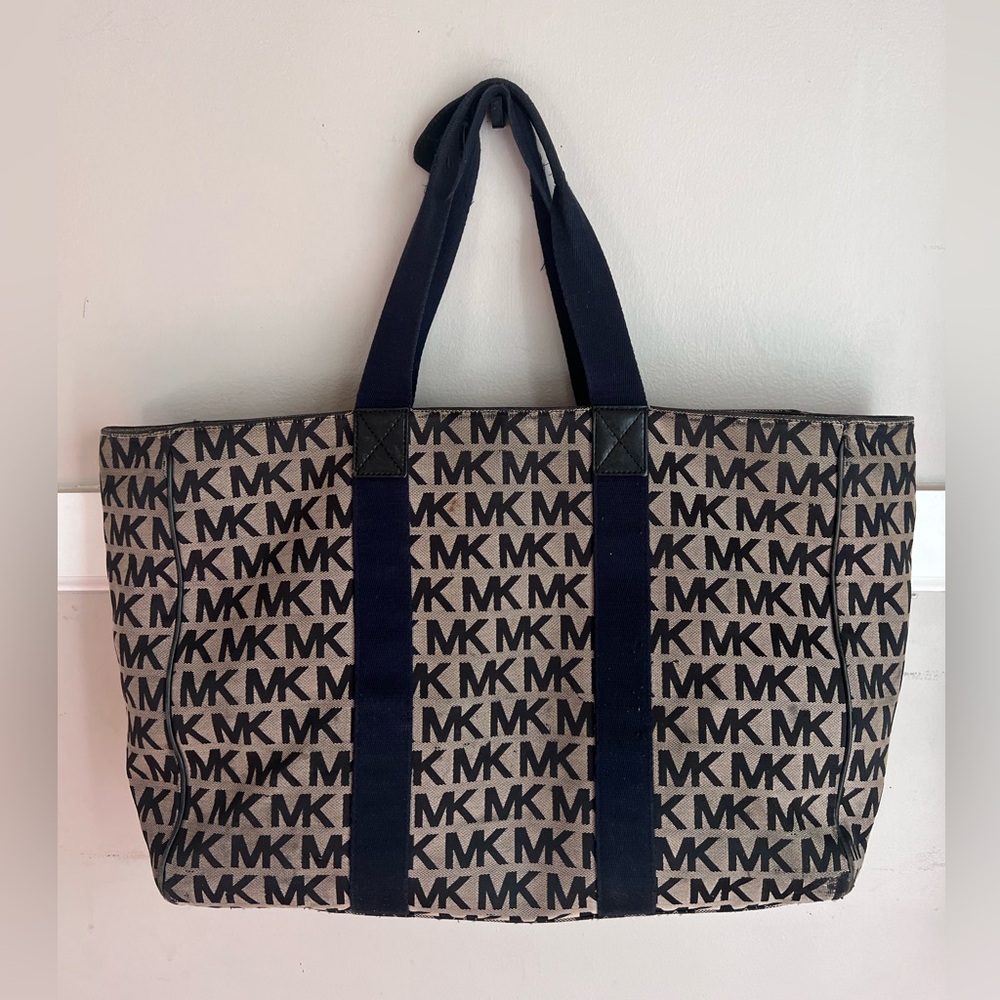 Michael Kors Black and Tan Monogram Tote - Picture 2 of 3